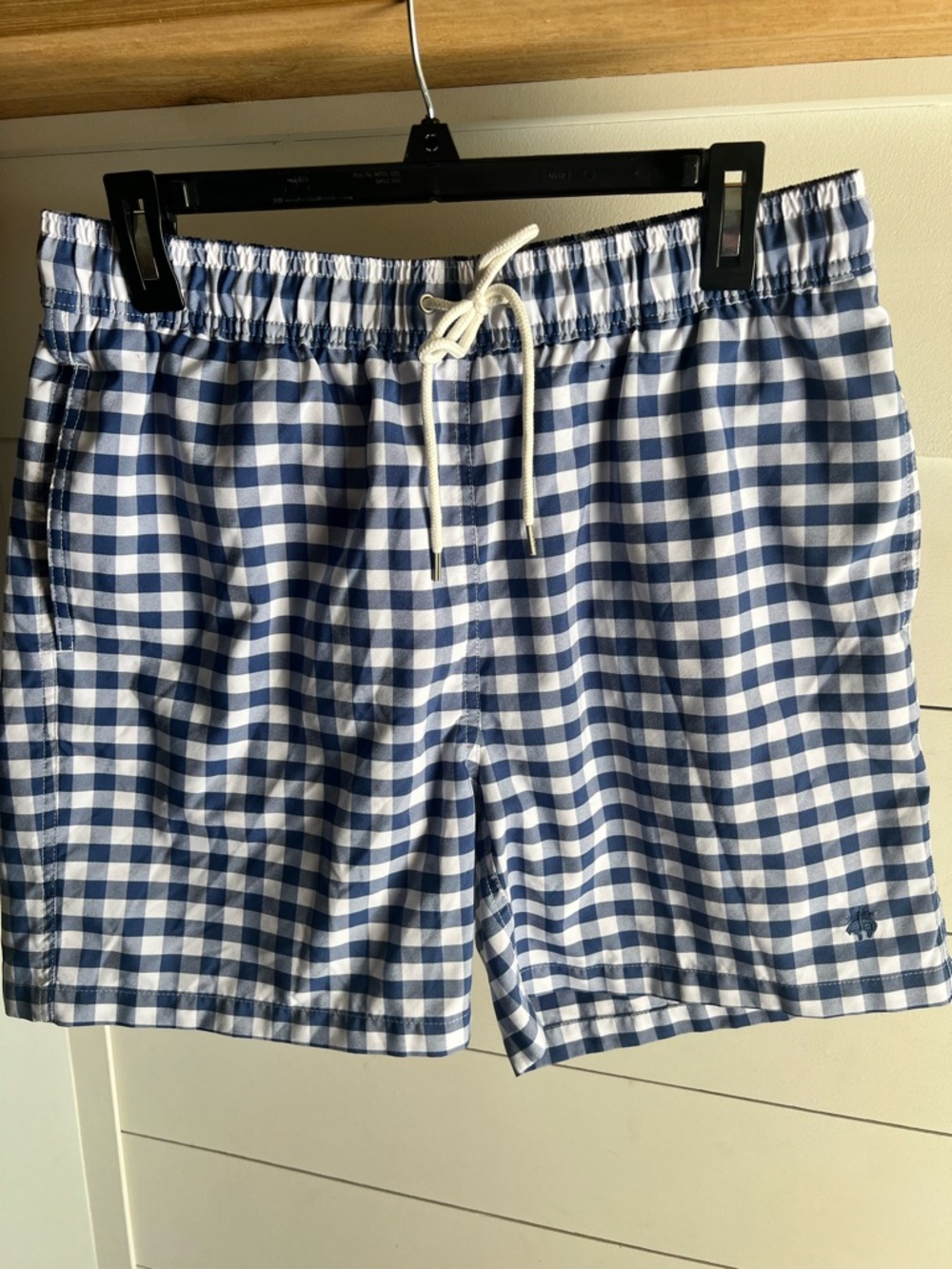 Brooks Brothers Men’s Navy & White Gingham Swim Trunks Size Medium 6” inseam